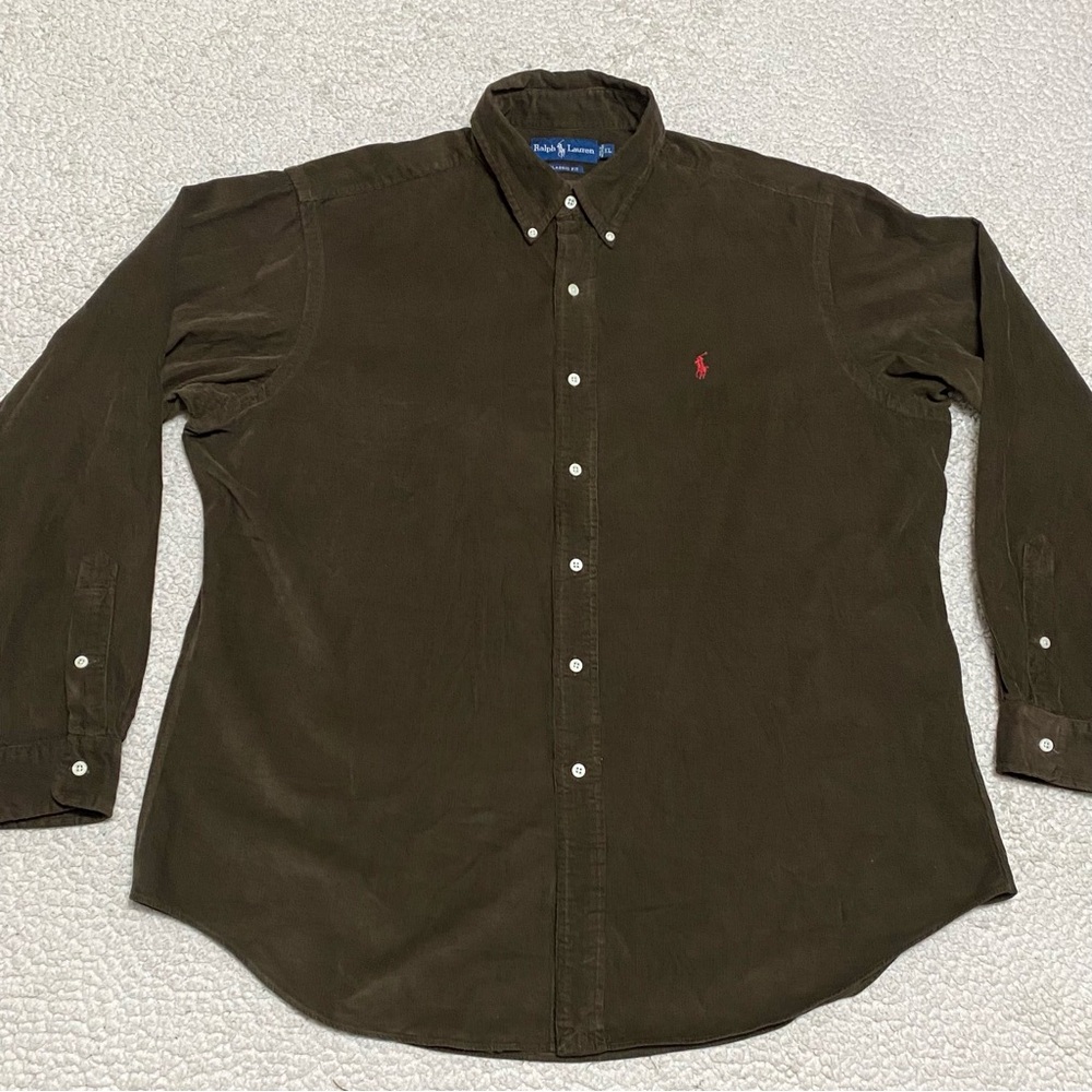 Polo Ralph Lauren Corduroy Shirt Mens XL Brown Pony Logo Classic Fit Vintage
